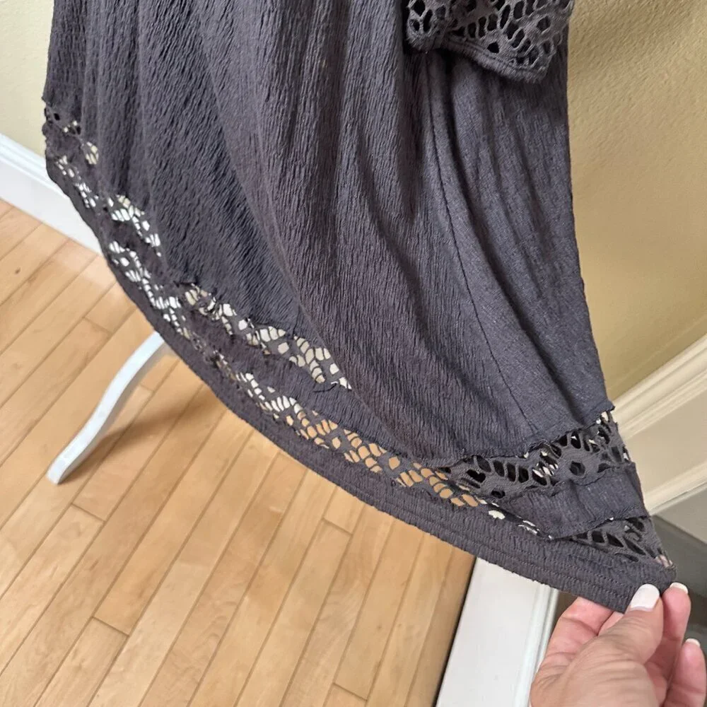 FREE PEOPLE Vintage Lace Cut Out Knit Dress Size Medium / Large Brown
